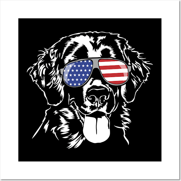 Patriotic Flat Coated Retriever American Flag sunglasses dog Wall Art by wilsigns